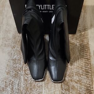 PrettyLittleThing Silver and Black Heeled Boots with Smooth Vamp